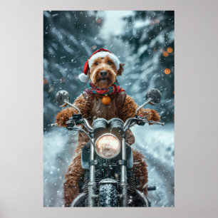 Airedale-hond rijdt op motorfiets met Kerstmis Poster