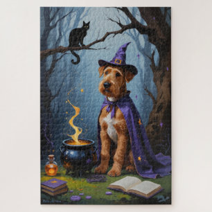 Airedale-hond Whimsical Halloween-schilderij Legpuzzel