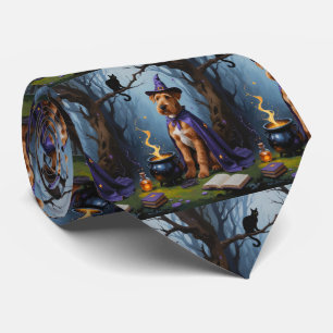 Airedale-hond whimsicale Halloween-schildering Stropdas