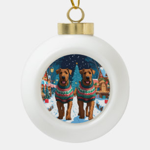 Airedale Honden Kerst Sneeuw Vakantie Keramische Bal Ornament