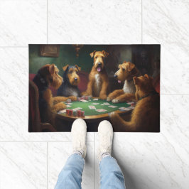 Airedale Honden Spelen Poker Art Deurmat