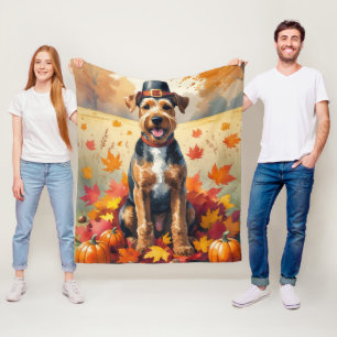 Airedale in Herfstbladeren Thanksgiving Kunst Fleece Deken