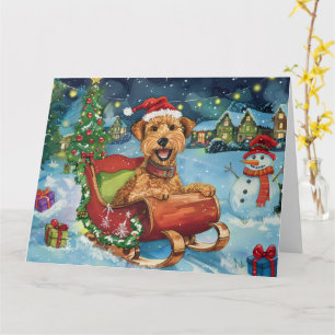 Airedale in Sleigh Snow Kerstmis Kaart