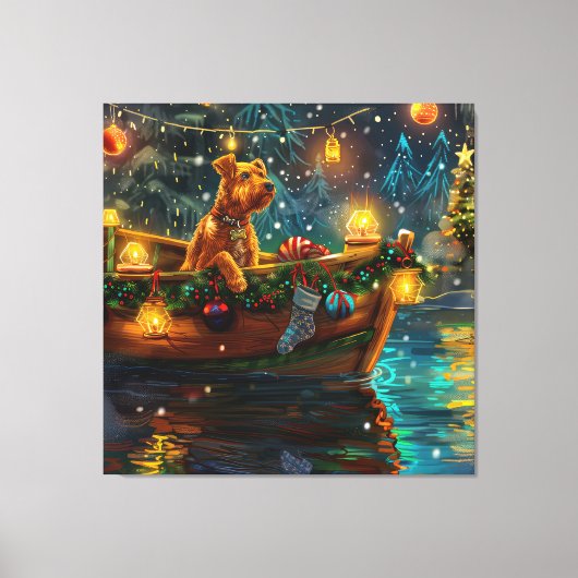 Airedale Kerst Festieve Reis Canvas Afdruk (Voorkant)