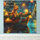 Airedale Kerst Festieve Reis Canvas Afdruk (Insitu (Houten vloer))