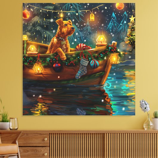 Airedale Kerst Festieve Reis Canvas Afdruk (Insitu (Woonkamer))
