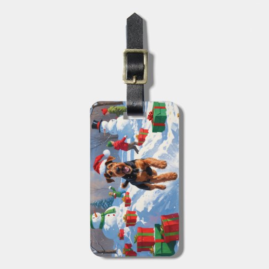 Airedale Kerstfeest Sneeuwscène Bagagelabel (Voorkant verticaal)