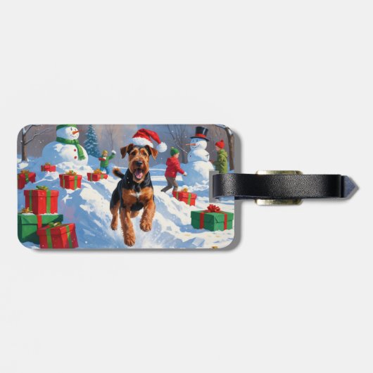 Airedale Kerstfeest Sneeuwscène Bagagelabel (Achterkant horizontaal)