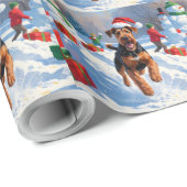 Airedale Kerstfeest Sneeuwscène Cadeaupapier (Rol Hoek)