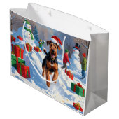 Airedale Kerstfeest Sneeuwscène Groot Cadeauzakje (Achterkant Gekanteld)