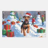 Airedale Kerstfeest Sneeuwscène Rechthoekige Sticker (Voorkant)