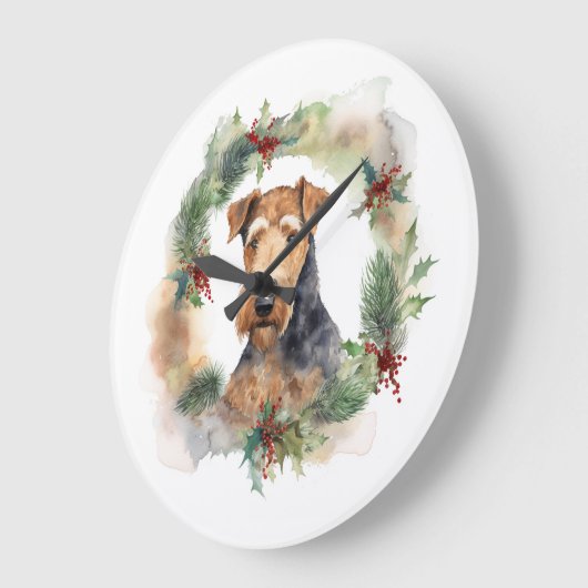 Airedale Kerstkrans Feestelijke Pup Grote Klok (Hoek)