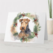 Airedale Kerstkrans Feestelijke Pup Kaart (Voorkant)