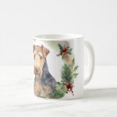 Airedale Kerstkrans Feestelijke Pup Koffiemok (Voorkant rechts)