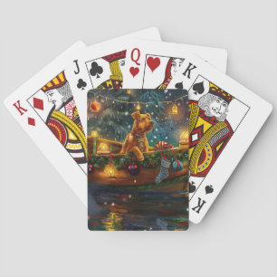 Airedale Kerstmis Feestelijke Reis Pokerkaarten