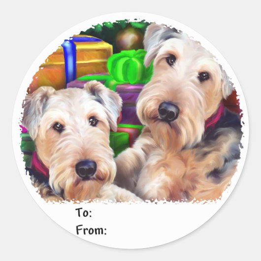 Airedale Kerstmis - Nu cadeau - Labels (Voorkant)