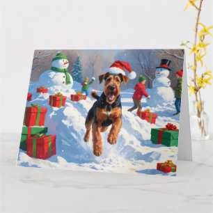 Airedale Kerstmis Sneeuwlandschap Kaart