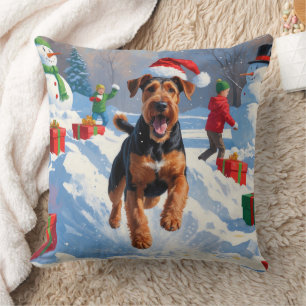 Airedale Kerstmis Sneeuwlandschap Kussen