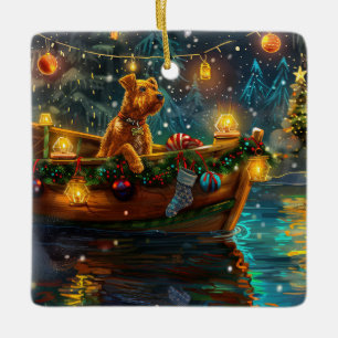 Airedale kerstvakantie keramisch ornament