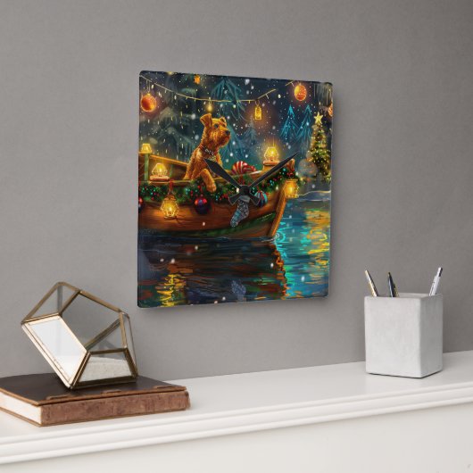 Airedale kerstvakantie vierkante klok (Kantoor)