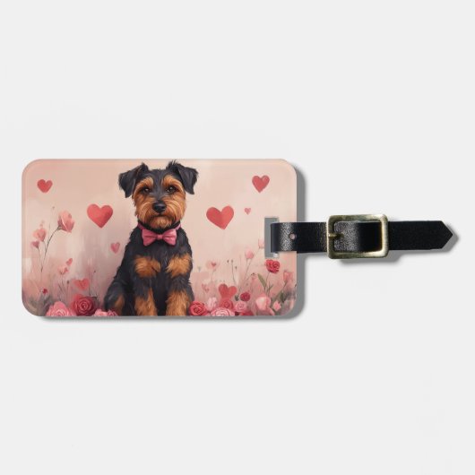 Airedale met Rozen - Valentijnsdag Bagagelabel (Voorkant horizontaal)