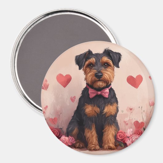 Airedale met Rozen - Valentijnsdag Magneet (Voorkant / Achterkant)