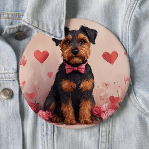 Airedale met Rozen - Valentijnsdag Ronde Button 6,0 Cm