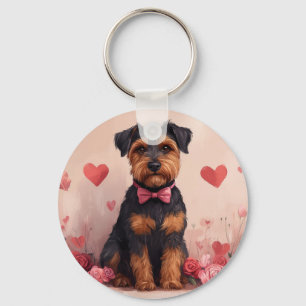 Airedale met Rozen - Valentijnsdag Sleutelhanger