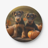 Airedale Puppy Herfst Delight Pompoen Papieren Bordje (Voorkant)