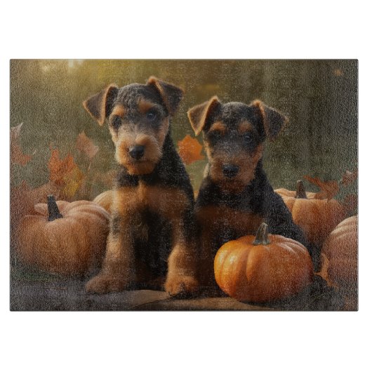 Airedale Puppy Herfst Delight Pompoen Snijplank (Voorkant)