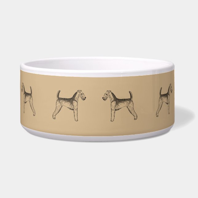 Airedale Sketch Custom Ceramic Pet Bowl Voerbakje (Voorkant)