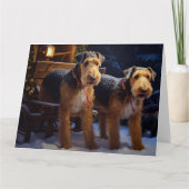 Airedale Sneeuw Slede Rit Kerst Decoratie Kaart (Voorkant)