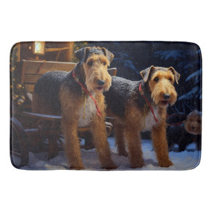 Airedale Snowy Sleigh Ride Kerst Decor Badmat