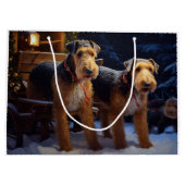 Airedale Snowy Sleigh Ride Kerst Decor Groot Cadeauzakje (Achterkant)