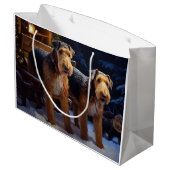 Airedale Snowy Sleigh Ride Kerst Decor Groot Cadeauzakje (Achterkant Gekanteld)