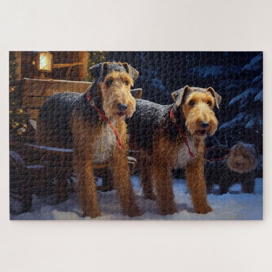 Airedale Snowy Sleigh Ride Kerst Decor Legpuzzel (Horizontaal)