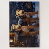 Airedale Snowy Sleigh Ride Kerst Decor Legpuzzel (Verticaal)
