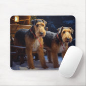 Airedale Snowy Sleigh Ride Kerst Decor Muismat (Met muis)