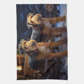 Airedale Snowy Sleigh Ride Kerst Decor Theedoek (Verticaal)