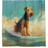 Airedale strand surfen schilderij douchegordijn (Voorkant)