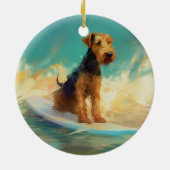 Airedale strand surfen schilderij keramisch ornament (Achterkant)