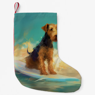 Airedale strand surfen schilderij kleine kerstsok