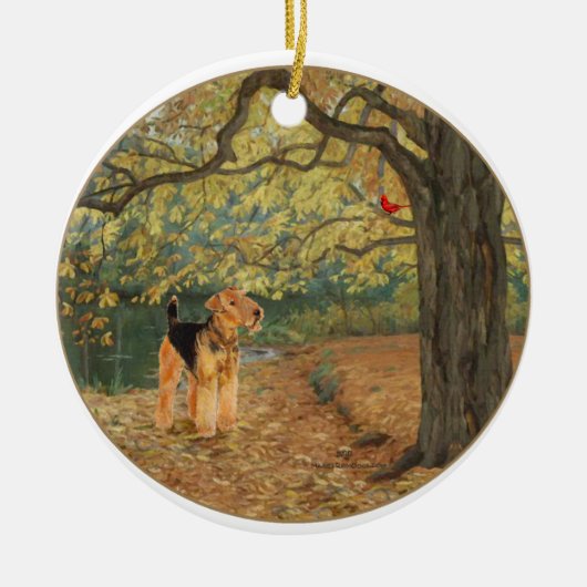 Airedale Terrier Birdwatch Keramisch Ornament (Voorkant)