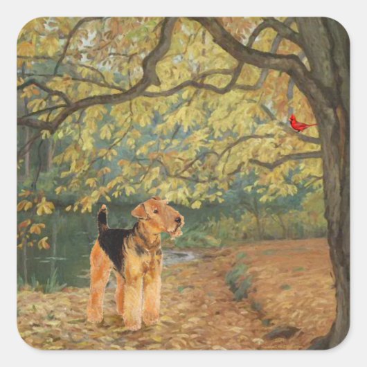 Airedale Terrier Birdwatch Vierkante Sticker (Voorkant)