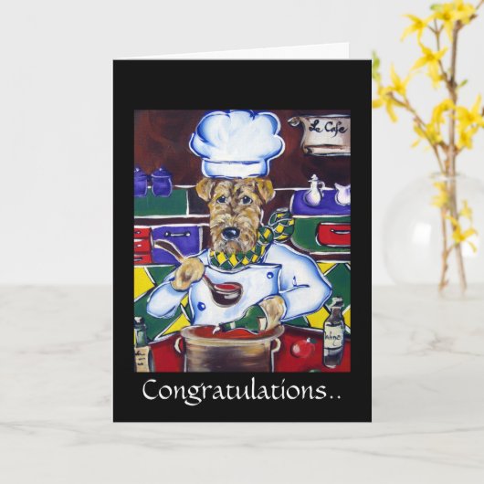 Airedale Terrier, carte de félicitations (Fleur jaune)