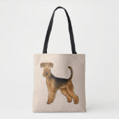 Airedale Terrier Cartoon Hond staand op beige Draagtas (Voorkant)