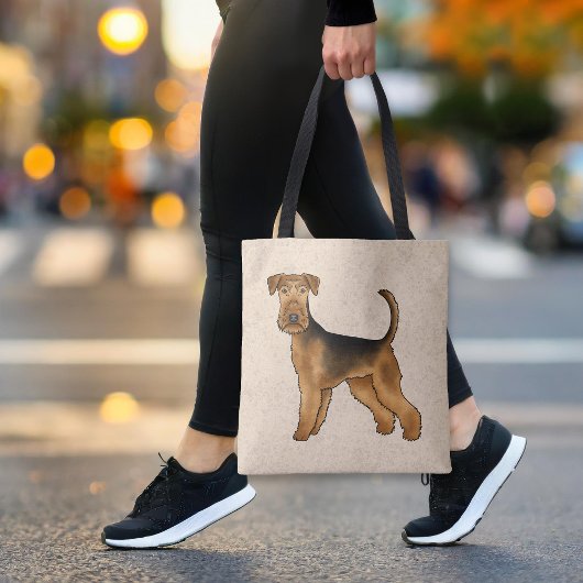 Airedale Terrier Cartoon Hond staand op beige Draagtas