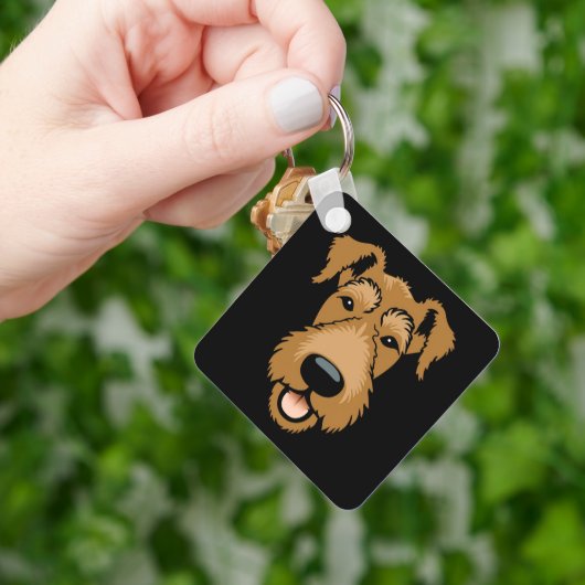 Airedale Terrier Cute Puppy Dog Face Sleutelhanger (Hand)