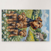 Airedale Terrier Daisy Meadow Kunst Legpuzzel (Horizontaal)