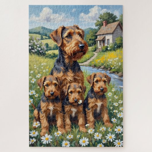 Airedale Terrier Daisy Meadow Kunst Legpuzzel (Verticaal)